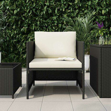 Tuinbank met kussens poly rattan zwart 3