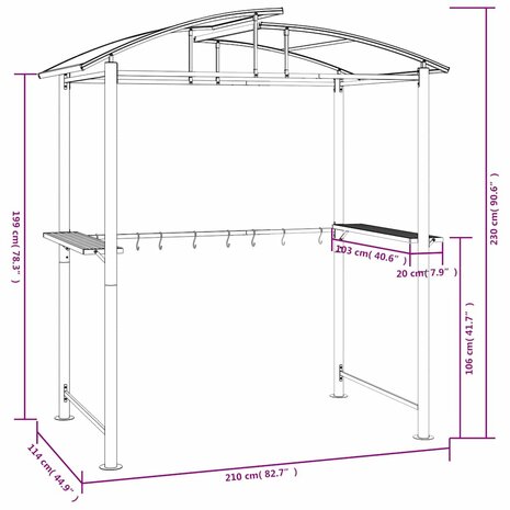 Barbecue-overkapping 210x114x230 cm staal antracietkleurig 7