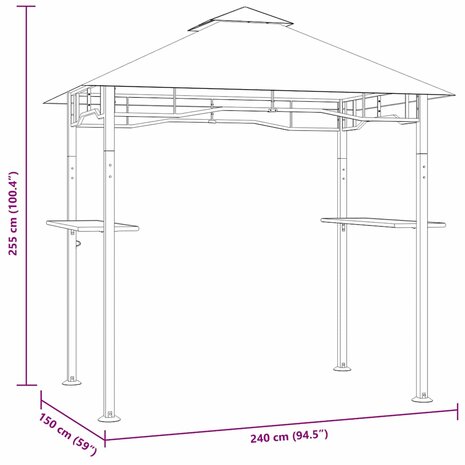 Barbecue paviljoen 240x150x255 cm staal antraciet 8