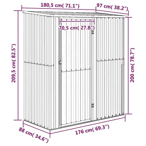 Tuinschuur 180,5x97x209,5 cm gegalvaniseerd staal grijs 8