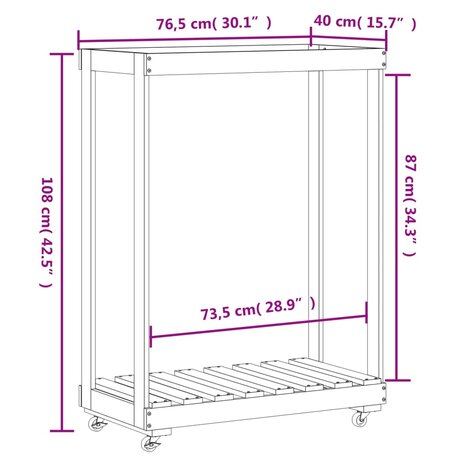 Houtblokhouder met wielen 76,5x40x108 cm massief grenenhout 9
