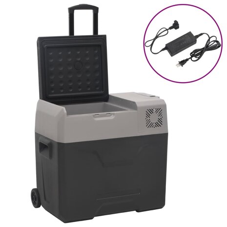 Koelbox met wielen en adapter 50 L polypropeen zwart en grijs 1