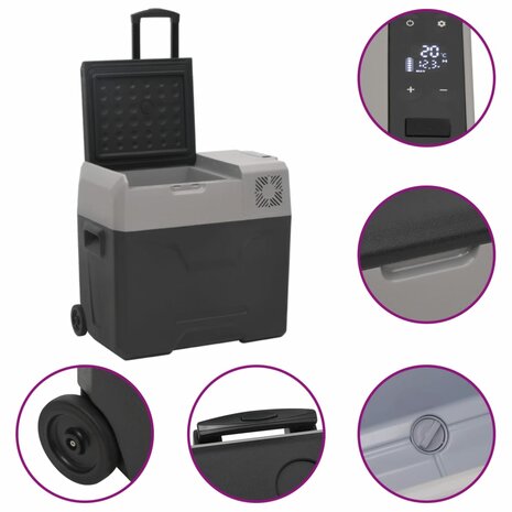 Koelbox met wielen en adapter 50 L polypropeen zwart en grijs 9