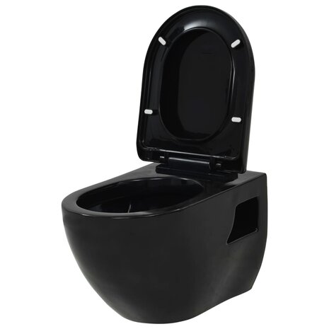 Hangend toilet met verborgen stortbak keramiek zwart 3