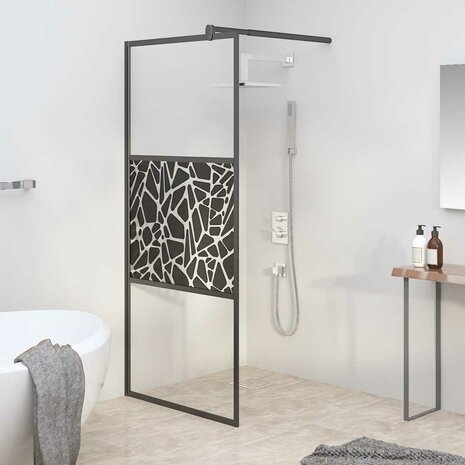 Inloopdouchewand met stenenmotief 80x195 cm ESG-glas zwart 1