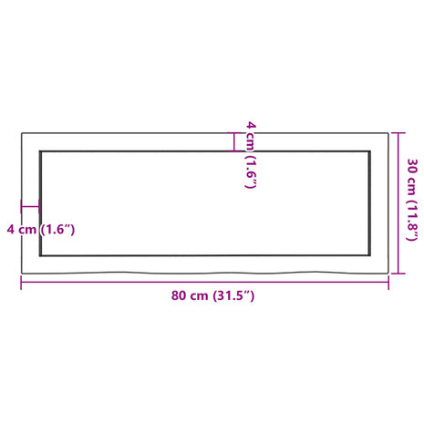 Wastafelblad 80x30x(2-4) behandeld massief hout lichtbruin 9