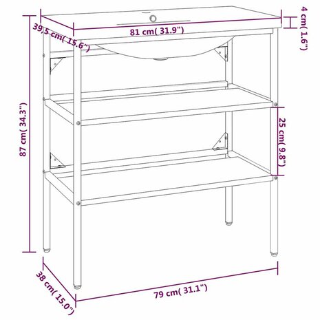 Wastafelframe met inbouwwastafel ijzer wit 7