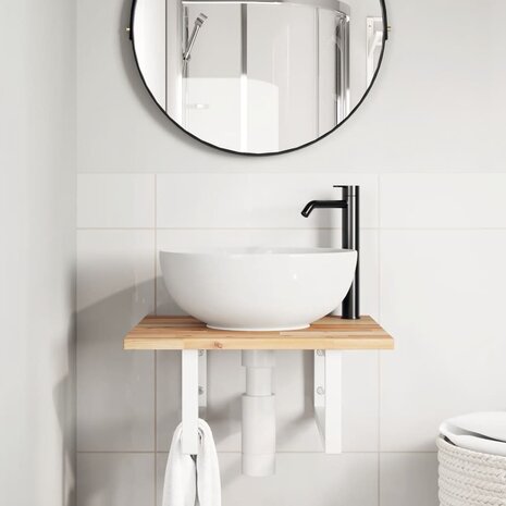 Badkamer wandschap staal en massief acaciahout 3