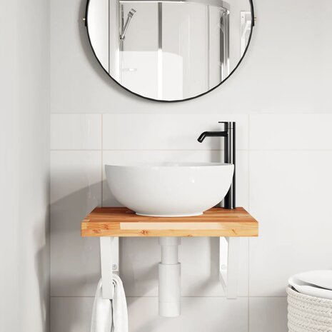 Badkamer wandschap staal en massief acaciahout 3