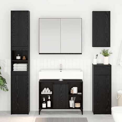 Wastafelkast met plank met opslag Zwart Eiken 80 x 33 x 60 cm 1