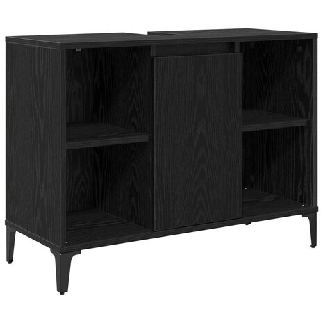 Wastafelkast met plank met opslag Zwart Eiken 80 x 33 x 60 cm 2