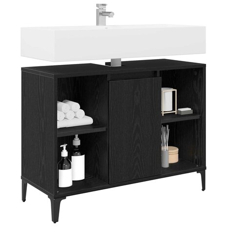Wastafelkast met plank met opslag Zwart Eiken 80 x 33 x 60 cm 3