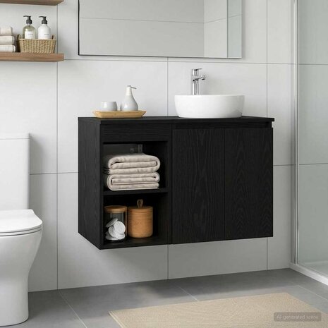 Badkamerkast Tussenin Zwart eiken 30 x 41 x 50 cm Bewerkt hout 4