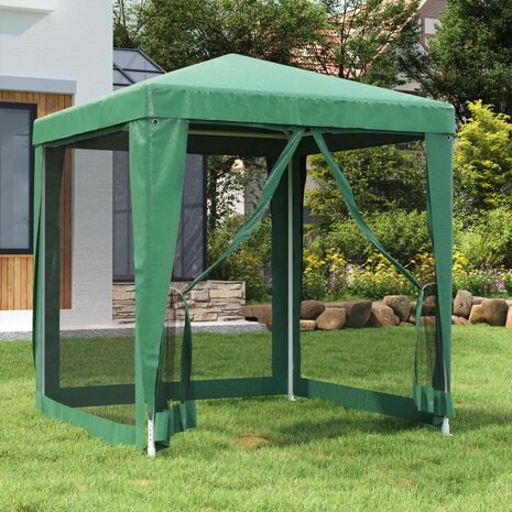 Partytent met 4 mesh zijwanden 2x2 m HDPE groen 1
