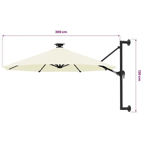 Wandparasol met LED's 300 cm zandkleurig 9