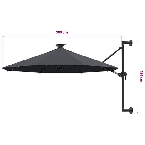 Wandparasol met LED's 300 cm antracietkleurig 9