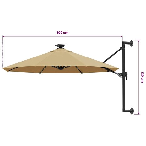 Wandparasol met LED's 300 cm taupe 9