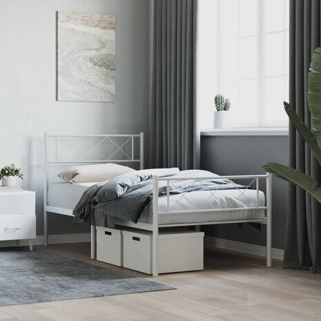 Bedframe met hoofd- en voeteneinde metaal wit 107x203 cm 1