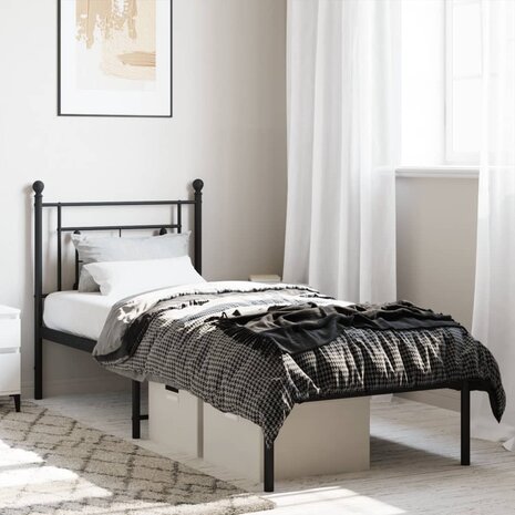 Bedframe met hoofdbord metaal zwart 75x190 cm 1