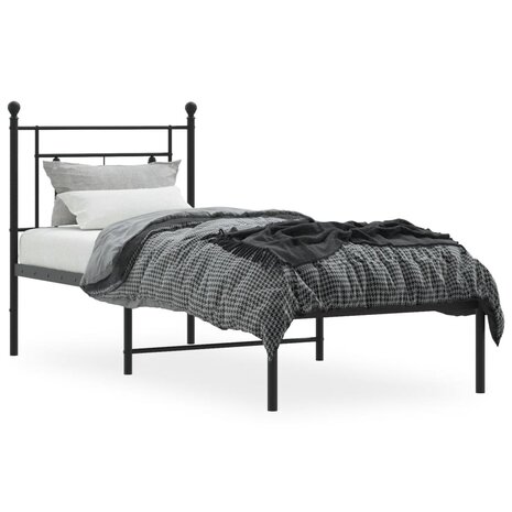 Bedframe met hoofdbord metaal zwart 75x190 cm 3