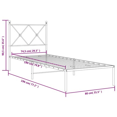 Bedframe met hoofdbord zonder matras metaal wit 75x190 cm 8