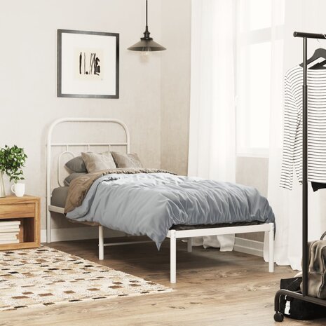 Bedframe met hoofdbord zonder matras metaal wit 75x190 cm 1