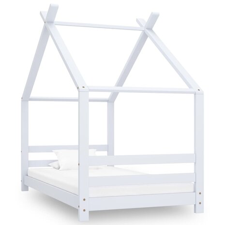 Kinderbedframe massief grenenhout wit 80x160 cm 1