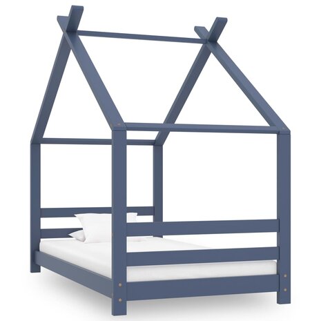 Kinderbedframe massief grenenhout grijs 80x160 cm 1
