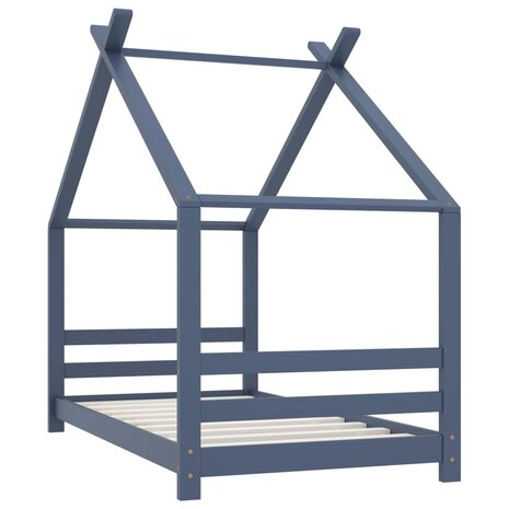 Kinderbedframe massief grenenhout grijs 80x160 cm 2