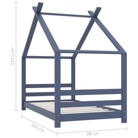 Kinderbedframe massief grenenhout grijs 80x160 cm 7