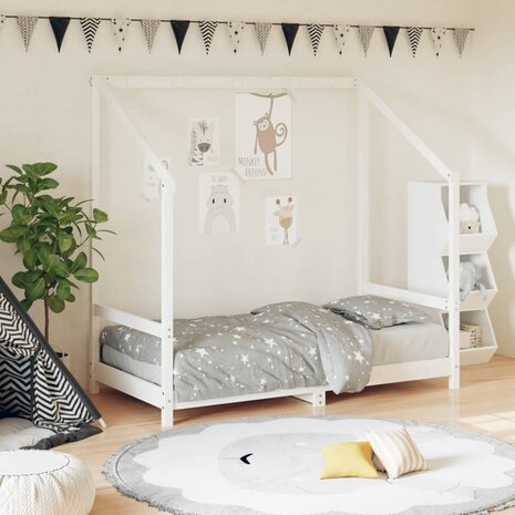 Kinderbedframe 80x160 cm massief grenenhout wit 1