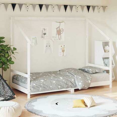 Kinderbedframe 90x190 cm massief grenenhout wit 1