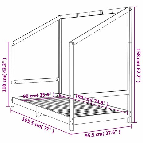 Kinderbedframe 90x190 cm massief grenenhout wit 9