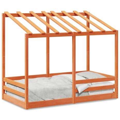 Kinderbed met bedhuis 80x160 cm massief grenenhout wasbruin 2