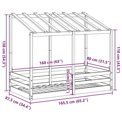 Kinderbed met bedhuis 80x160 cm massief grenenhout wasbruin 9