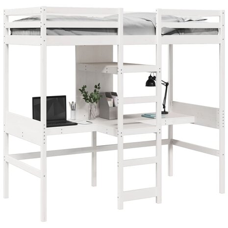 Hoogslaper zonder matras massief grenenhout wit 80x200 cm 4
