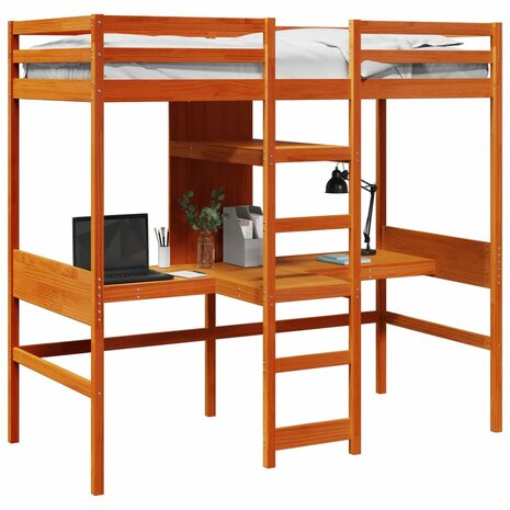 Hoogslaper zonder matras massief grenenhout wasbruin 90x190 cm 4