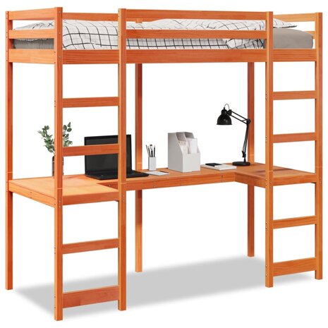 Hoogslaper zonder matras massief grenenhout wasbruin 80x200 cm 2