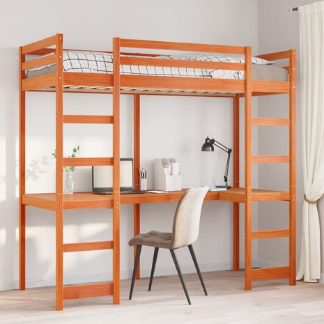 Hoogslaper zonder matras massief grenenhout wasbruin 75x190 cm 1