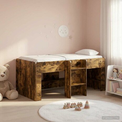 Kinder Hoogslaper Gerookt eiken 80 x 160 cm Bewerkt hout 3