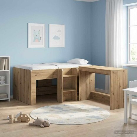 Kinder Hoogslaper Artisanaal eiken 80 x 160 cm Bewerkt hout 1