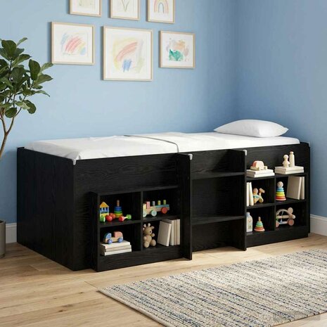 Kinder Hoogslaper Zwart eiken 75 x 190 cm Bewerkt hout 1