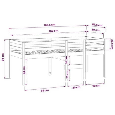 Hoogslaper massief grenenhout wit 80x200 cm 8