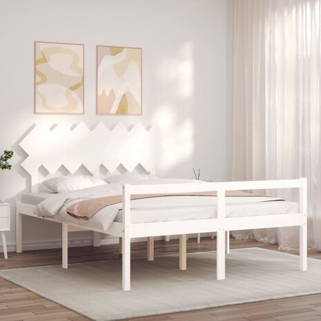Seniorenbed met hoofdbord massief hout wit 140x190 cm 3