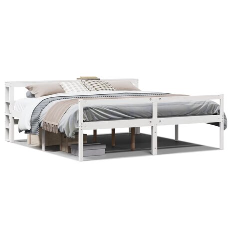Seniorenbed met hoofdbord massief grenenhout wit 180x200 cm 2
