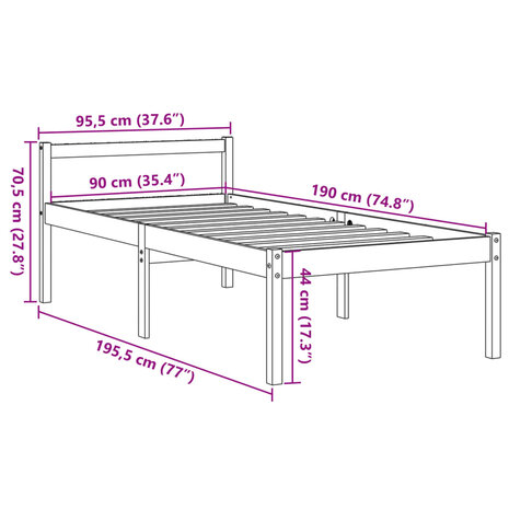 Seniorenbed massief grenenhout wasbruin 90x190 cm 9