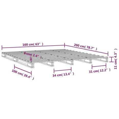 Palletbed massief grenenhout 160x200 cm 8