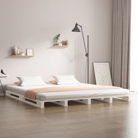 Palletbed massief grenenhout wit 160x200 cm 1