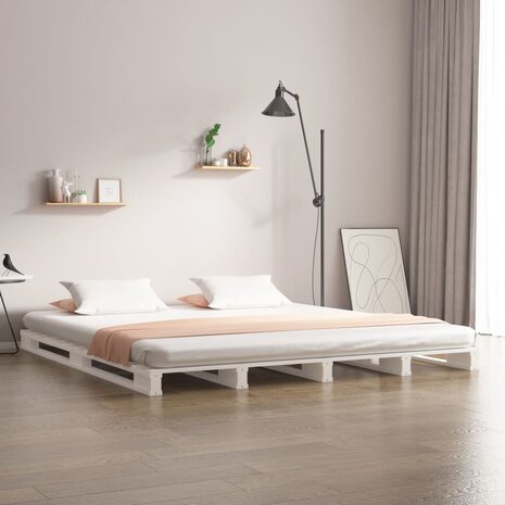 Palletbed massief hout wit 180x200 cm 1