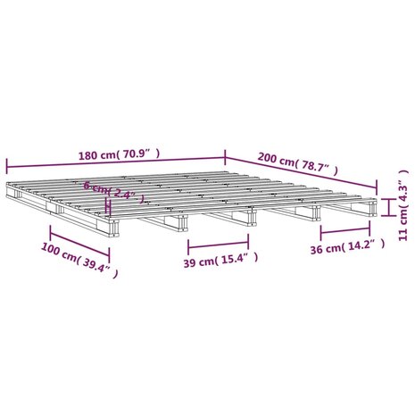 Palletbed massief hout wit 180x200 cm 8